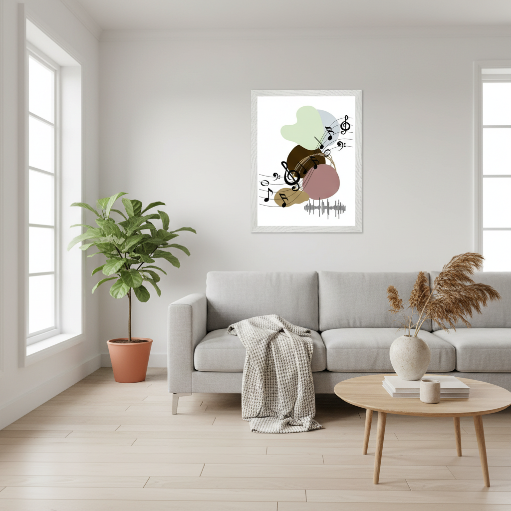 Sala moderna luminosa com quadro musical