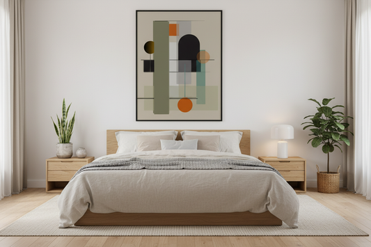 Quarto moderno com poster geométrico
