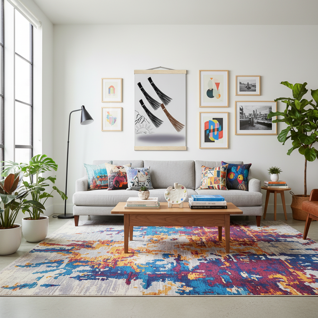 Sala moderna artística com o seu póster de pincéis - versão 2