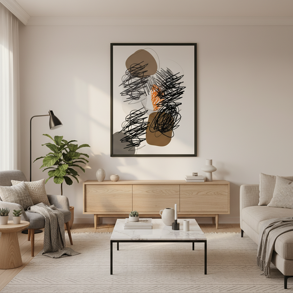 Sala moderna com póster abstrato - versão 2