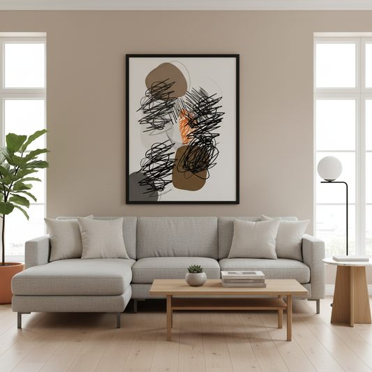 Sala moderna com póster abstrato