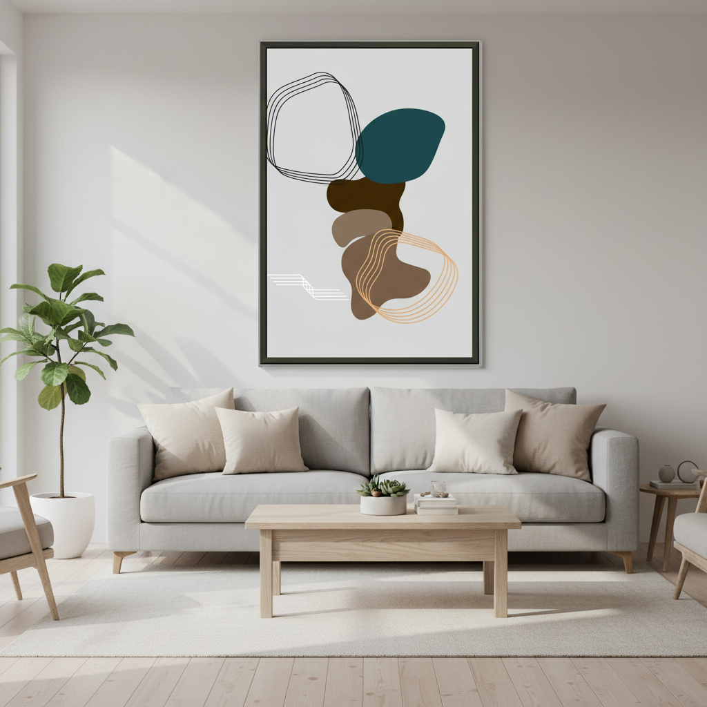Sala moderna com póster abstrato