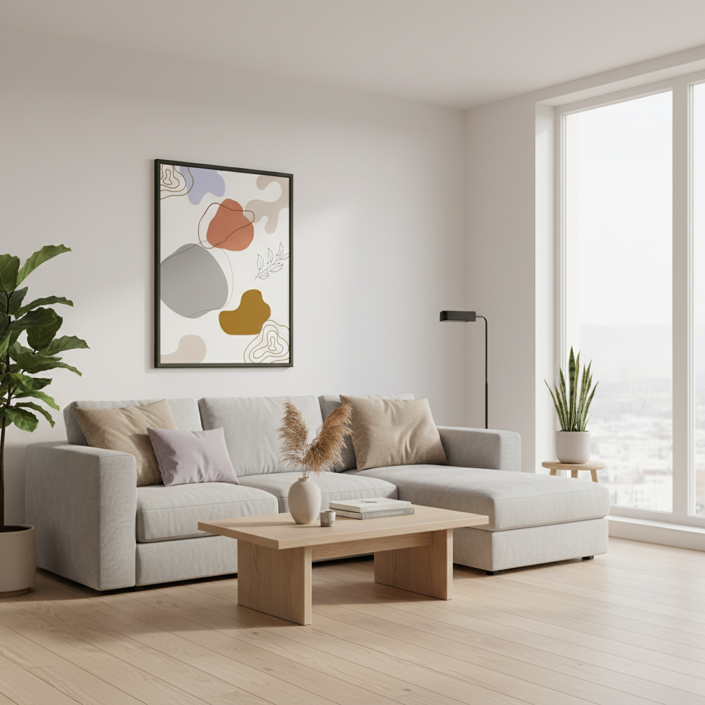 Sala moderna com quadro de arte abstrata