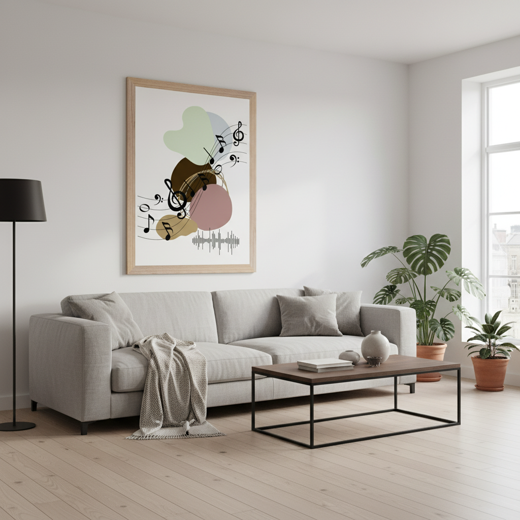 Sala moderna com quadro musical
